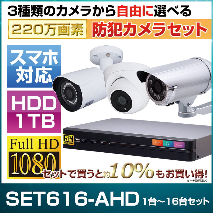 防犯カメラセット・監視カメラセット【セット616-AHD】16chデジタル